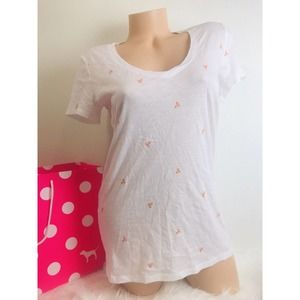 VICTORIA SECRET PINK RARE Perfect Tee V-Neck T-Shirt PIZZA Dog Logo NEW S / XS